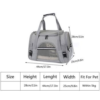 Grey Pet Carrier Bag - Breathable Meshfor Small Dogs and Cats  Travel Carrier Airline Travel Ready Adjustable Shoulder Strap Durable Ventilated Design (44x25x28cm)