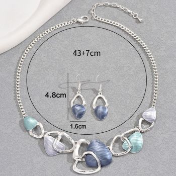 Blue Elegant Oil Drip Necklace and Earrings Set for Women, Irregular Design Alloy Jewelry Set, Fashion Statement Pendant Necklace with Drop Earrings, Blue Green Enamel Jewelry Gift Set with Jewelry Box Included