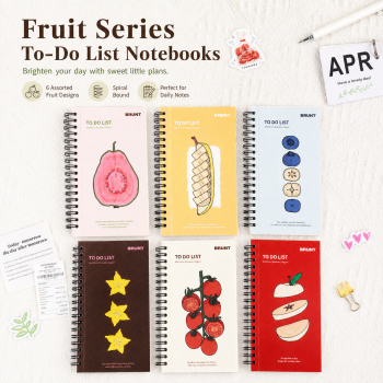 Fruit Series To Do List Notebook (Apple) – Spiral Bound Journal with Cute Fruit Cover, 80 Sheets, Portable Planner for Daily Notes, Study, Office and Personal Organisation