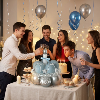 Birthday Cake Balloon Garland Kit (Blue Material kit)– DIY Party Decoration Set with HBD Balloons, Ribbon and Glue Dots, Creative Table Centrepiece for Birthday Celebrations, Photo Props and Event Decor