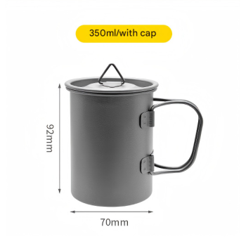 Camping Mug 350ml (11.83oz) with Lid – Ultra Lightweight Titanium Coffee Cup, Foldable Handle Outdoor Water Cup for Camping, Hiking, Travel, Backpacking and Adventure