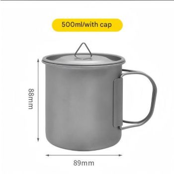 Camping Mug 500ml (16.91oz) with Lid – Ultra Lightweight Titanium Coffee Cup, Foldable Handle Outdoor Water Cup for Camping, Hiking, Travel, Backpacking and Adventure