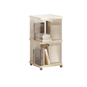 Square two-layer bookshelf with swivel wheels for storage