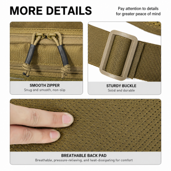 Khaki Tactical Chest Rig Bag with Multi Zipper Pockets - Waterproof Nylon Utility Vest Pack, Breathable Back Pad and Adjustable Straps