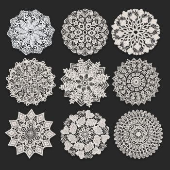 5.5 Inch Geometric Embroidered Lace Coaster (5 Pack) - Elegant Round Dining & Tea Table Mat Doily, Starlight Style