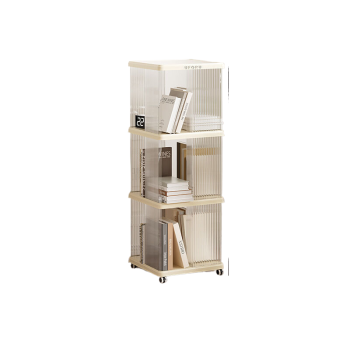 Square three-layer bookshelf with swivel wheels for storage