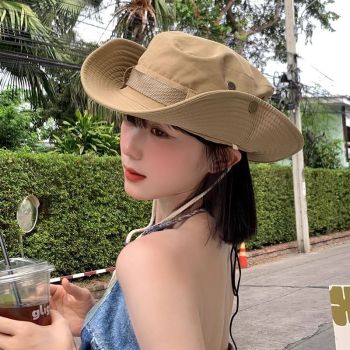 Green Unisex Foldable Outdoor Sun Hat - Polyester Wide Brim Bucket Hat with Adjustable Chin Strap, Breathable Design, Travel Friendly, Hiking Camping Beach
