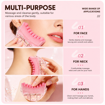 Yellow Glitter Facial Contour Massage Brush(Small) - Ergonomic Crescent Shape for Face Neck and Hand Care - Soft Bristles Portable Beauty Tool