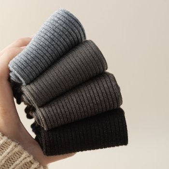 5 Pairs Men's Ribbed Crew Socks - Assorted Dark Colours, Soft Stretch Mid-Calf Business Casual Socks for Work, Everyday Wear and Cooler Weather