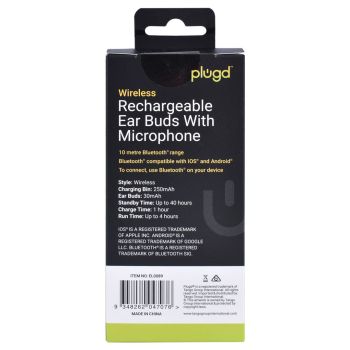 PLUGD Bluetooth Rechargeable Ear Buds with Microphone