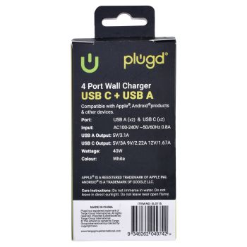 4 PORT  WALL CHARGER USB C+USB A