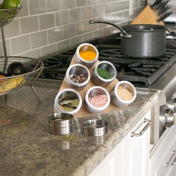 Magnetic Triangular Bamboo Spice Rack & Jars For Kitchen Storage