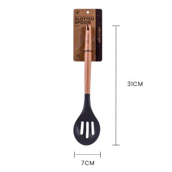 2pcs Beechwood & silicone slotted spoon charcoal