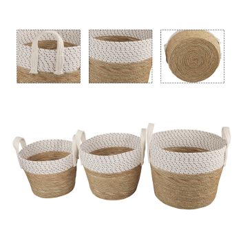 3 Piece Cotton Rope Stripe Carry Handles Storage Baskets Set