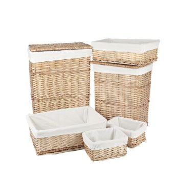 6 Piece Wicker Storage Baskets With Liner Set