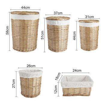 5 Piece Wicker Storage Baskets With Liner Set