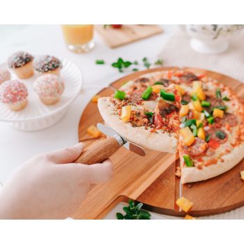 Clevinger 2pc Acacia Wood Pizza Board With Cutter