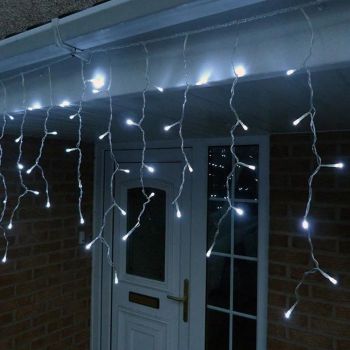 200 Low Voltage Icicle LED Fairy Lights 8 Function Memory Hold Christmas Decoration Cool White