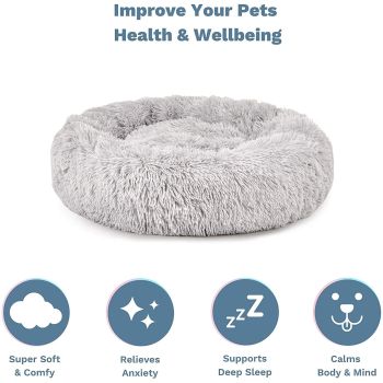 Plush Donut Faux Fur Calming Pet Nest - Grey - L