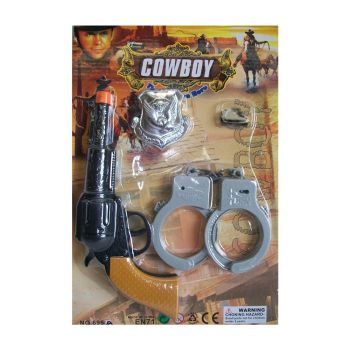 Toy cowboy gun and handcuff play set