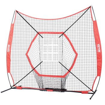 VEVOR 7x7 ft Baseball Softball Practice Net, Portable Baseball Training Net for Hitting Batting Catching Pitching, Backstop Baseball Equipment Training Aids with Bow Frame, Carry Bag, and Strike Zone