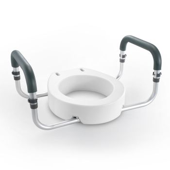 VEVOR Raised Toilet Seat,88.9 mm Height Raised, 136 kg Weight Capacity, for Standard Round Toilet, Aluminum Handrail, with EVA Armrest Padding, for Elderly, Handicap, Patient, Pregnant, Medical