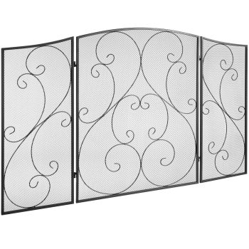 VEVOR Fireplace Screen 3 Panel, Sturdy Iron Mesh Fireplace Screen, 122(L)x76.7(H)CM Spark Guard Cover, No Assembly Required, Free Standing Fireplace Fence Grate for Living Room Home Decor Vintage