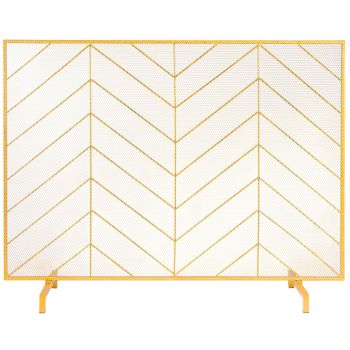 VEVOR 980x758MM Fireplace Screen 1-Panel Iron Mesh Spark Guard Modern Gold