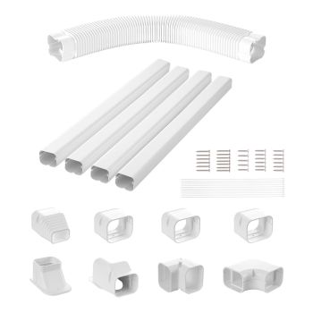VEVOR Mini Split Line Set Cover 76.2mm W 5350mm L, PVC Decorative Pipe Line Cover For Air Conditioner with 4 Straight Ducts & Full Components Easy to Install, Paintable for Heat Pumps, White