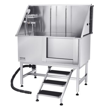 VEVOR 127 cm Dog Grooming Bath Tub Stainless Steel w Stairs Water Filter