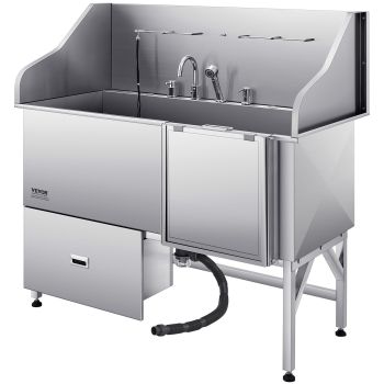 VEVOR 155 cm Dog Grooming Bath Tub Stainless Steel w Ramp Water Filter