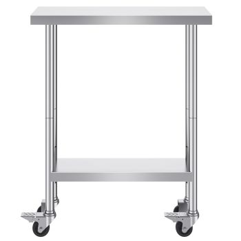 VEVOR Stainless Steel Work Table 30 x 12 x 38 Inch, with 4 Wheels, 3 Adjustable Height Levels, Heavy Duty Food Prep Worktable for Commercial Kitchen Restaurant, Silver