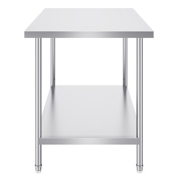 VEVOR Stainless Steel Prep Table, 30 x 48 x 34 Inch, Heavy Duty Metal Worktable with 3 Adjustable Height Levels, Commercial Workstation for Kitchen Garage Restaurant Backyard