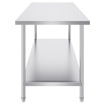 VEVOR Stainless Steel Prep Table, 30 x 72 x 34 Inch, Heavy Duty Metal Worktable with 3 Adjustable Height Levels, Commercial Workstation for Kitchen Garage Restaurant Backyard