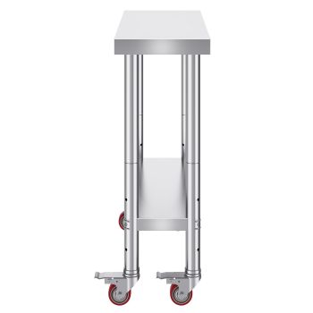 VEVOR 30x12x34 Inch Stainless Steel Work Table 3-Stage Adjustable Shelf with 4 Wheels Heavy Duty Commercial Food Prep Worktable with Brake for Kitchen Prep Work