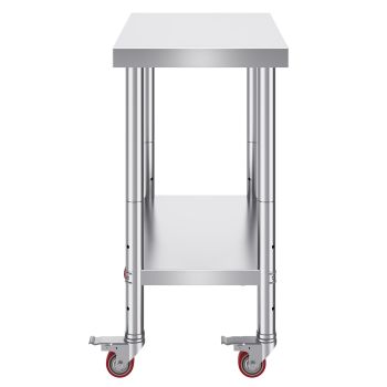 VEVOR 30x18x34 Inch Stainless Steel Work Table 3-Stage Adjustable Shelf with 4 Wheels Heavy Duty Commercial Food Prep Worktable with Brake for Kitchen Prep Work