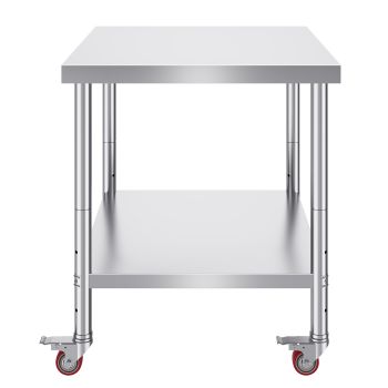 VEVOR 30x36x34 Inch Stainless Steel Work Table 3-Stage Adjustable Shelf with 4 Wheels Heavy Duty Commercial Food Prep Worktable with Brake for Kitchen Prep Work