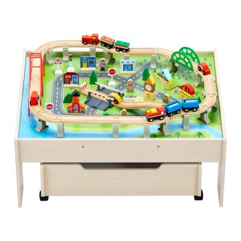 VEVOR Train Table 100 PCS Wooden Kids Activity Table with Rolling Storage Drawer