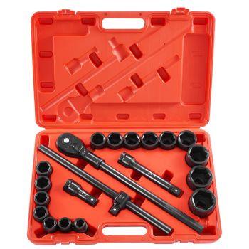 VEVOR 3/4 in Drive Impact Socket Set, 21 Pieces SAE 3/4 in to 2 in, 6 Point Cr-V Alloy Steel for Auto Repair, Easy-to-Read Size Markings, Includes Extension Bars, Ratchet Handle and Storage Case