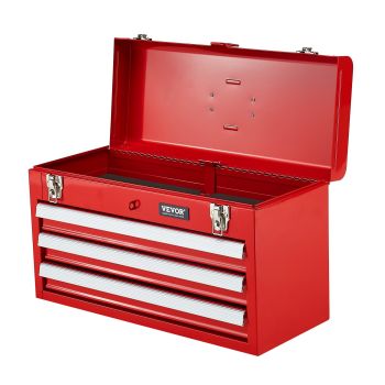 VEVOR Tool Box 520 mm Portable Metal Tool Box 3 Drawers Tool Organizer Red