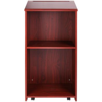 VEVOR Podium Stand, 47 in Hostess Stand with 4 Rolling Wheels, Wood Podium with Storage Shelves, and Slant Desktop, Lecterns & Podiums for Church, Office, School, Home, Brown