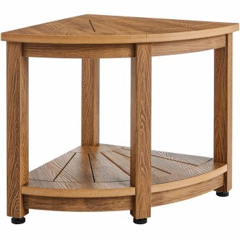 VEVOR Corner Shower Bench, 18.5" Height 17.75" Radius, Faux Wood Grain Polystyrene,159KGS with Storage Shelf, Water Resistant, Shower Stool for Inside & Outside Shower, for Bathroom, Living Room
