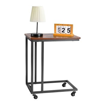 VEVOR C Table, C Shaped Sofa Side Table with Metal Frame Rolling Casters, Portable C Shaped End Stand for Living Room Bedroom Office, 19.69 x 13.78 x 23.82 inches Laptop Side Tables, Brown and Black