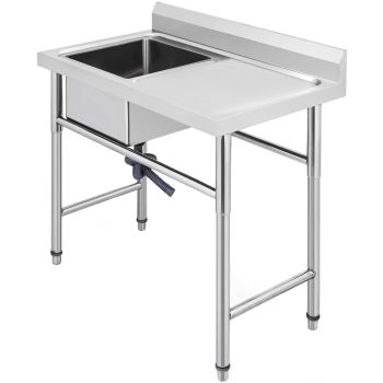 VEVOR Handmade Sink Non-magnetic Stainless Steel Kitchen Sink Hand Made 1 Compartment 40.6 x 39.4 x 25.4 cm Capacity Huge Tub Sink with Right Hand Platform for Farmhouse Cafe Shop Hospital