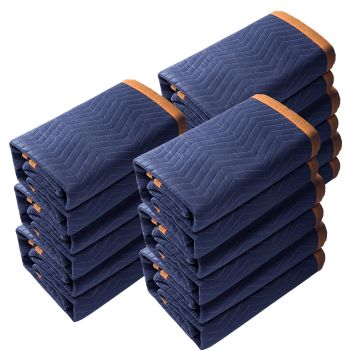 VEVOR Moving Blankets, 2032 x 1829 mm, 29.5 kg/dz, 12 Packs, Professional Non-Woven & Recycled Cotton Packing Blanket, Heavy Duty Mover Pads for Protecting Furniture, Floors, Appliances, Blue/Orange