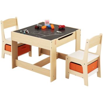 VEVOR Kids Table and Chair Set Wooden Activity Table with Storage Space & Boxes