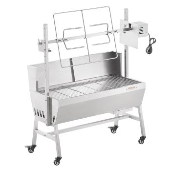 VEVOR Rotisserie Grill with Windscreen, BBQ Whole Pig Lamb Goat Charcoal Spit Grill, 35 Inch 90 Lbs Capacity, Electric 42W Motor Stainless Steel Roaster with Lockable Wheels, for Camping Outdoor
