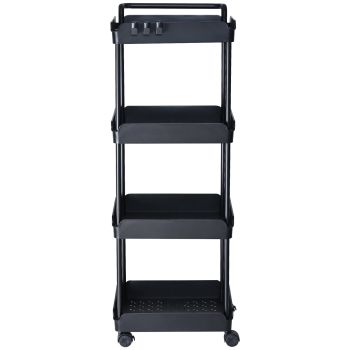 VEVOR 4-Tier Kitchen Rolling Cart Basket Utility Cart on Wheel with Handle Black