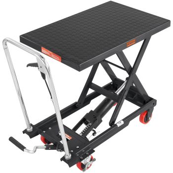 VEVOR Hydraulic Lift Table Cart, 330lbs Capacity 28.5" Lifting Height, Manual Single Scissor Lift Table with 4 Wheels and Non-slip Pad, Hydraulic Scissor Cart for Material Handling, Black