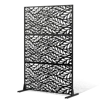 VEVOR Metal Privacy Screen, 47" W x 72" H, Outdoor Privacy Screens & Panels, Freestanding Outdoor Divider with Stand, 3-Panel Decorative Garden Steel Privacy Fence for Balcony Patio Indoor Room Black
